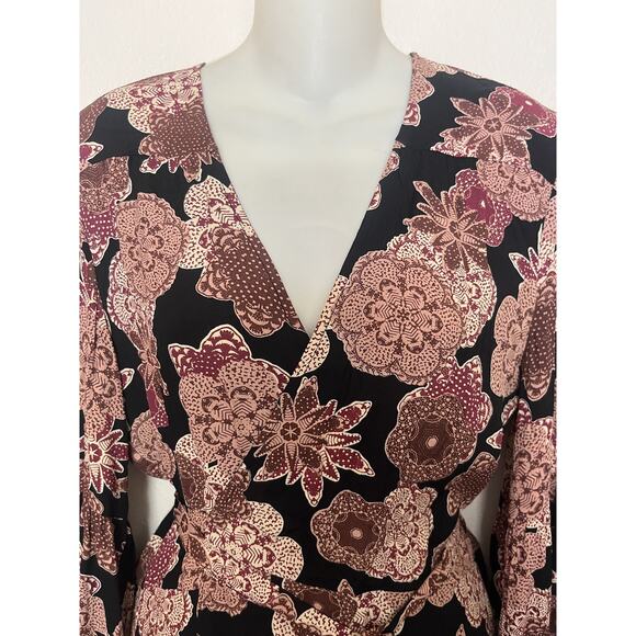 Christy Dawn Bergen Floral Wrap Long Sleeve Maxi Dress Sz Large Black Brown - Picture 4 of 11